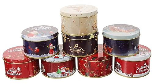 COLLBATH 8piezas Cajas Metálicas Navideñas De Hojalata Con Tapa Para Decoración y Almacenamiento De Tarjetas Dulces y