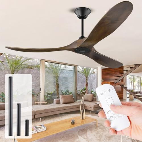 152CM Ventilatore da Soffitto Senza Luce, Ventilatori da Soffitto Silenziosi, con Telecomando, Ventilatore da Soffitto da 60 per Patio, Ventilatore da Soffittos Moderno a Prova di Umidità per Esterni
