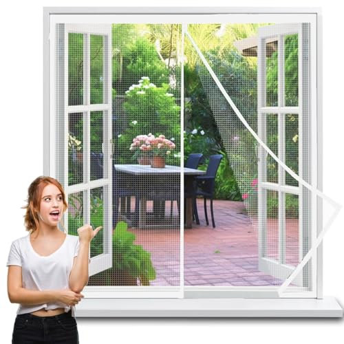 Teleskop Fenstervorhang 75x145cm Weiß, Insektenschutz, Fliegengitter, Lamellenvorhang, Fenstervorhang mit Teleskop Lamellen