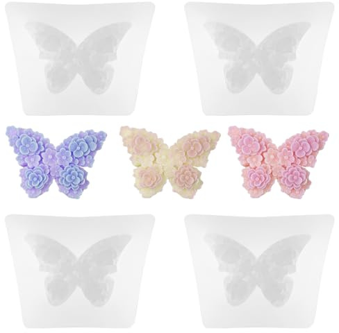 cobee 4Pcs 3D Blume Schmetterling Silikonformen Schmetterling Kerze Formen | Kerzenformen Silikonform Gießformen für DIY Kunsthandwerk Kerze machen Gips Seife Form Fondant Kuchen