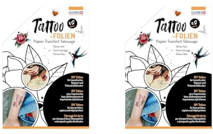 GLOREX 6 1241 600 - Tattoo-Folien, 2 Stück Papier A4, einfach und schnell zum eigenen DIY Tattoo, für Laserdrucker, Kopierer und Tintenstrahldrucker (Packung mit 2)