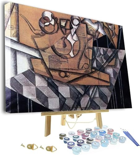 Paint by Number for Adults,Painting by Juan Gris Tea Cups Framed and Easel Paint by Numbers for Adults Beginner, DIY Painting by Numbers