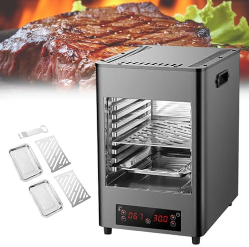 twostronking Asador Comercial para Carne De 1700 W, Tiempo Y Temperatura Ajustables, Temperatura Máxima De 800 ℃, con Botón Táctil, Adecuado para Cocinar Carne, Chuletas De Cordero, Pollo Y Pizza
