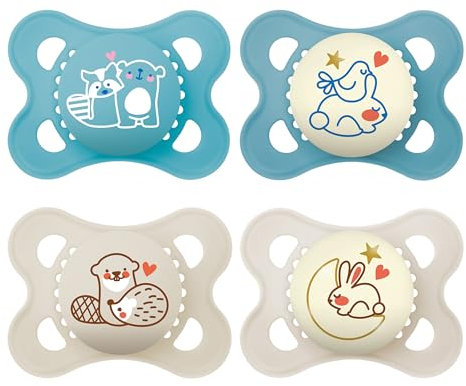 MAM Original Day & Night Matt Schnuller | 0-6 Monate | Schnuller für Neugeborene | 94% Akzeptanz | beugt Zahnfehlstellungen vor | mit Zahnmedizinern entwickelt | SkinSoft Silikon | Bär/Hase | 4 Stück