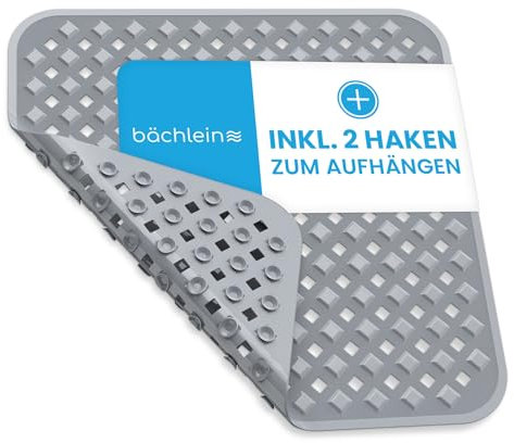 Bächlein PVC Duschmatte Grau – Antirutsch Duscheinlage 53x53 cm mit Haken zum Aufhängen, Hygienisch & Schimmelresistent, BPA- & Latexfrei, Maschinenwaschbar