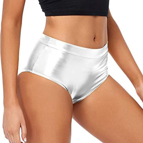 Damen Metallic Hotpants Karneval Lack Glänzende Shorts Eng Anliegende Sexy Hotpants Pole Dance Shorts Wet Look Rave Party Hot Pants PU Leather Kurze Hose 80er Neon Shorts Kurze Leggings (01-Silver, S)