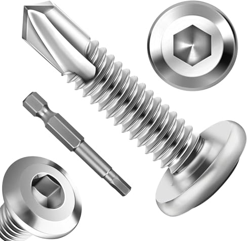 Wavanta 40Pcs Self Tapping Screws, 5 x 25mm Flat Head Self Drilling Screws for Metal, 410 Stainless Steel Screw, Hex Socket, Tek Screw with Screwdriver Bit