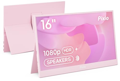 Pixio PX160 Wave Pink Portable Monitor 15.6 inch 60Hz FHD 1080p IPS Panel HDR Screen Cover Stand USB-C HDMI Laptop Screen Extender Portable Monitor for Laptop, PC, Console, Phone