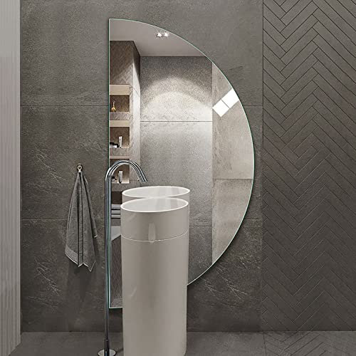 Specchio da parete a semicerchio, a forma di mezzaluna, decorativo, per bagno e ingresso, HD, a prova di esplosione, di sicurezza, colore argento, perfetto per soggiorno e uso cosmetico