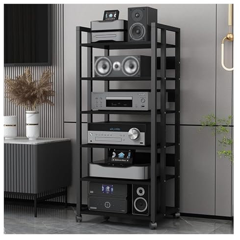 DECAKE Mobiletto Rack Stereo a 4/5/6 Livelli, mobiletto Porta TV Indipendente, Angolo per l'intrattenimento, ripiano per Giradischi/Altoparlanti/amplificatori/ricevitori, unità di archivi