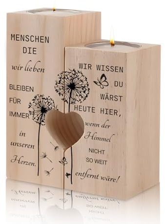 Portavelas de madera – Candelabro de madera para velas de luto y tumba – Amado e olvidado para siempre en nuestros corazones, regalo de luto para funerales y momentos de luto