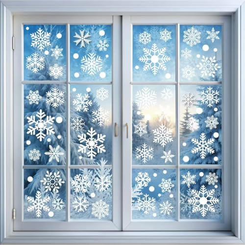 Schneeflocken Fensterbilder, 155 Fensterbilder Selbstklebend, PVC fensteraufkleber weihnachten, Schneeflocken Fensteraufkleber für Fensterscheiben, Fensterbild Schneeflocken Fenstersticker Weihnachten