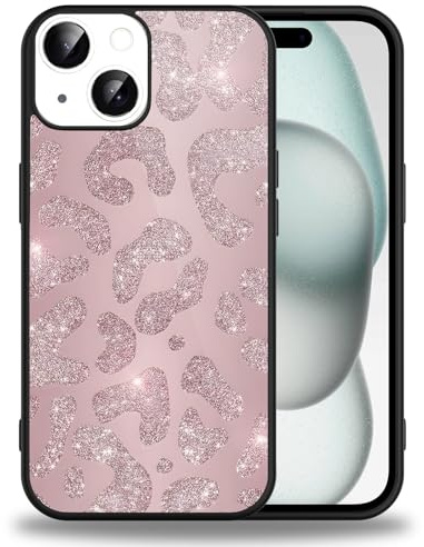Niokfrci Cover per iPhone 15 6,1'', Custodia per Cellulare Aesthetic Glitter Leopardata Rosa Carine Disegni Disegno Motivo Silicone Morbido Sottile TPU Antiurto Protezione Ragazze Case