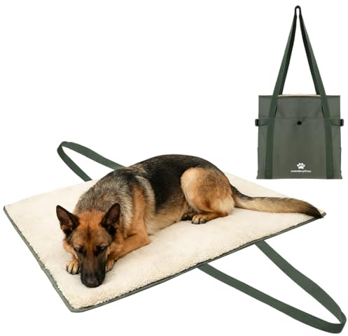 Wanderpfote Hundedecke für Unterwegs zum Umhängen – Stilvolle Hundedecke Outdoor – Waschmaschinenfest und Wasserabweisend – Reisedecke Hund in höchster Qualität (Grün, M)
