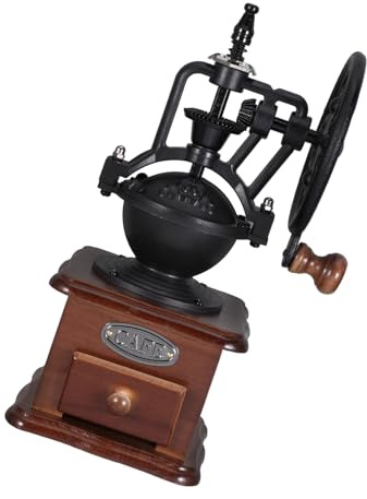 JEWEDECO Molinillo de Café Manual Vintage de Madera y Hierro Base de Madera y Cajón para Molienda Ultra Fina Adecuado para Viajar y Uso en Viajes de Negocios