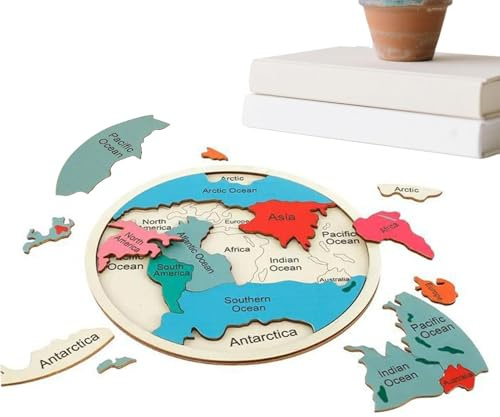 Geografie-Puzzle | Holzspielzeug Farben & Kontinente Lernspielzeug - Farbenfrohes Weltkarte Steckpuzzle | für Kinder, Vorschule, Kindergarten, Spielzimmer