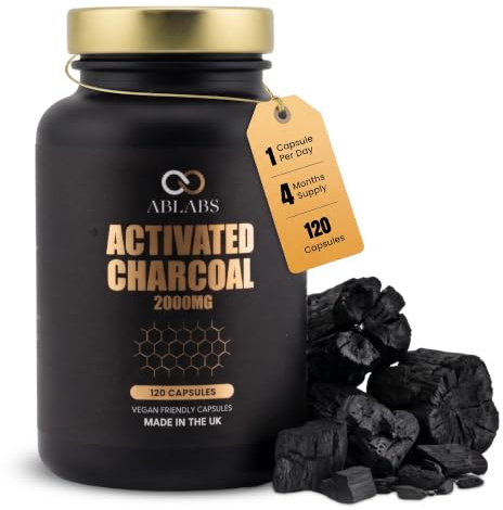 Ablabs Activated Charcoal 2000mg Capsules - Coconut Shell Activated Charcoal Supplement for Bloating & Gas Support - High Strength Digestive Comfort Formula - Vegan Charcoal Capsules