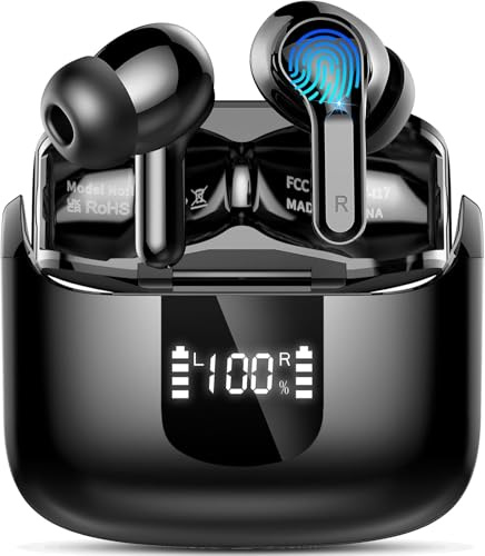 Ordtop Cuffie Bluetooth, Auricolari Bluetooth 5.4 con 4 HD ENC Cancellazione Rumore Mics, 40 Ore HiFi Stereo Cuffiette Bluetooth con LED Display USB-C, IP7 Impermeabili Cuffie Wireless per Android/iOS