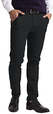 westAce Men's Chino Trousers Slim Fit Stretch Classic Wrinkle-Resistant Flat-Front Lightweight Twill Essential Casual Chino Trouser (Available in Big and Tall) (32W / 32L, Black)