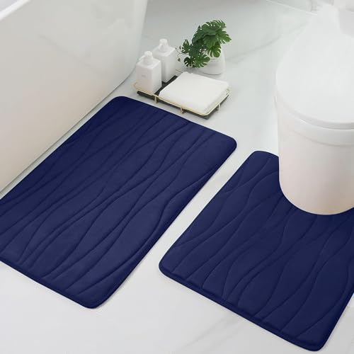 Homaxy Badteppich aus Memory-Schaum, 2-teiliges Set, rutschfeste und saugfähige Badematte, maschinenwaschbar (50 x 60 cm + 50 x 76 cm, Marineblau)