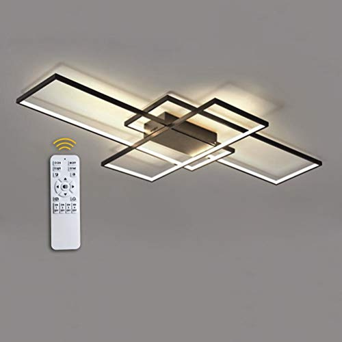 Modern Quadrat 115W LED Deckeleuchen Dimmbar Mit Fernbedienung Wohnzimmerlampe, Aluminium Acryl Deckenleuchte Chic Eckig Deckenlampe für Schlafzimmer Esszimmer Küche Flur Lampe, schwarz, 140*80*9cm