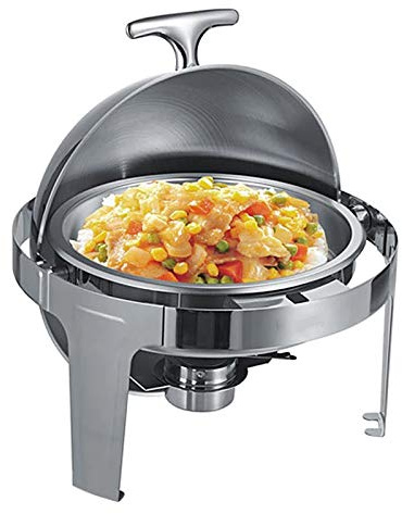 Round Roll Top Chafing Dish, 6.8L Full Size Stainless Steel Chafer and Buffet Warmers Set with Food Pan, Water Pan and Fuel Holders for Wedding, Parties