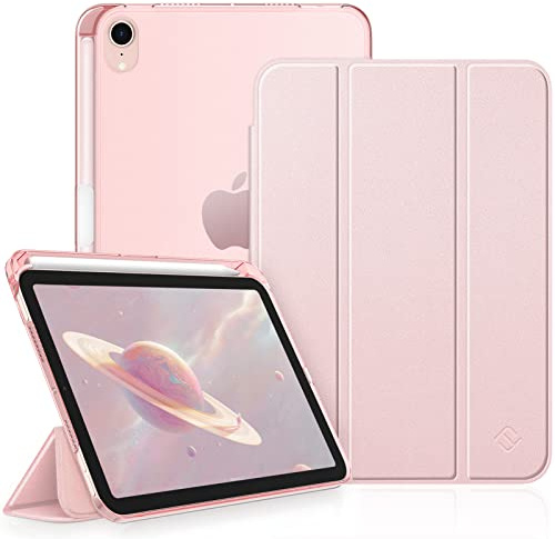 FINTIE Case for iPad Mini A17 Pro (2024) 8.3 Inch, iPad Mini 7th / Mini 6th Generation (2024/2021) - Ultra Slim Frosted Back Cover w/Pencil Holder, Auto Wake/Sleep, Rose Gold