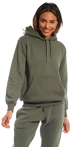 Light & Shade Women's Hooded Soft Touch Ladies Loungewear Hoodie Sweatshirt Top, Army, L