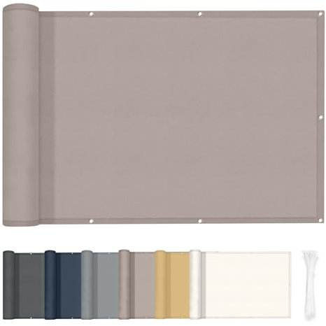 HENG FENG Balkon Sichtschutz 100x500cm, Wasserdicht, Wetterfest und 95% UV-Schutz, 160g/㎡ PES Balkonverkleidung Balkonabdeckung Balkonbespannung mit Kabelbindern, Taupe