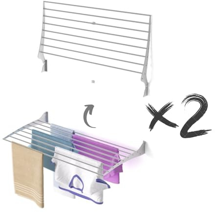Foxydry Fold, wandwäscheständer, klappbar platzsparend, 100 cm X2 | aus aluminium und edelstahl, nach oben klappbar, rostfrei, für terrasse und balkon, trägt 10 kg, grau