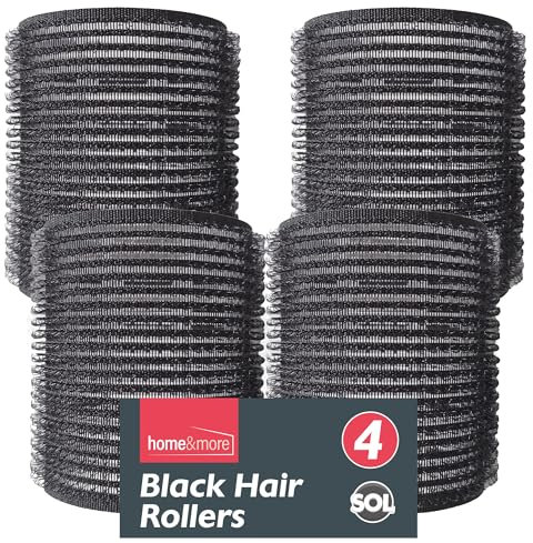SOL 4pk Black Hair Rollers for Hair Volume - Self Holding Rollers for Long & Short Hair - Boost Volume, Create Bouncy Waves, Reduce Heat Damage - Compact, Travel-Friendly Styling Curler
