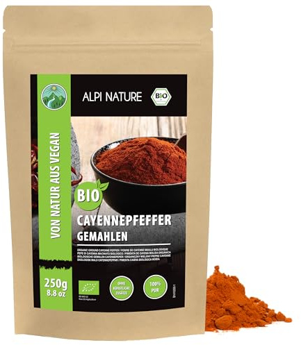 Alpi Nature Organic Cayenne Pepper Powder 250g 8.8 oz, Ground Cayenne Chilli Pepper, Hot Chilli Powder