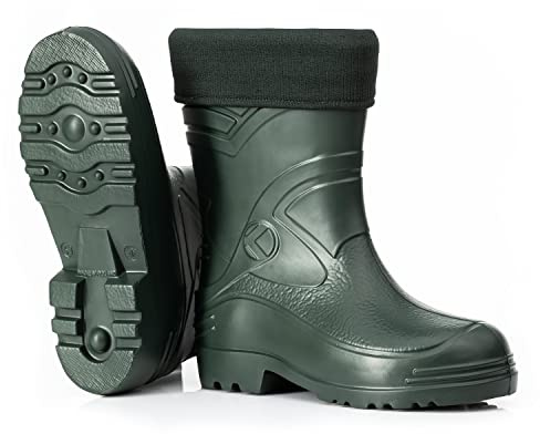 CLIMBR Botas de goma forradas ultraligeras para hombre, EVA, térmicas, 40-49, cálidas, de caña corta, botas de trabajo de invierno con forro, verde oliva, 45 EU