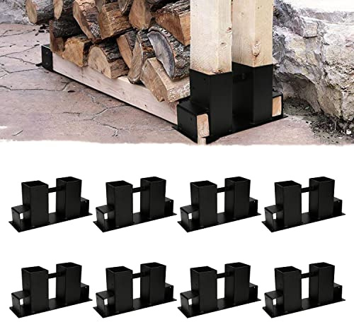 Sonnewelt 8 Stück Holzstapelhilfe Aussen Metall, Holzlager Verstellbarer Lagerregal Holzstapelhalter, Brennholz stapelhilfe für innen und außen, Schwarz