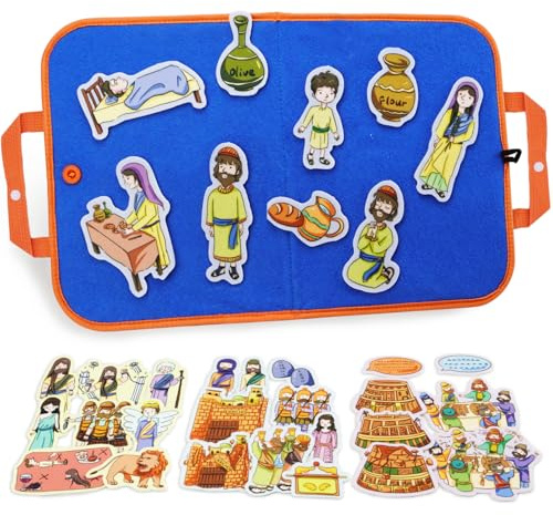 CHEFAN 4 Pack Felt Board Bible Stories Set, Flannel Board Stories Elijah and The Widow|Samson and Delilah|Joshua and The Battle of Jericho|Tower of Babel, Precut Flannel Graph Bible Toys for Kids…