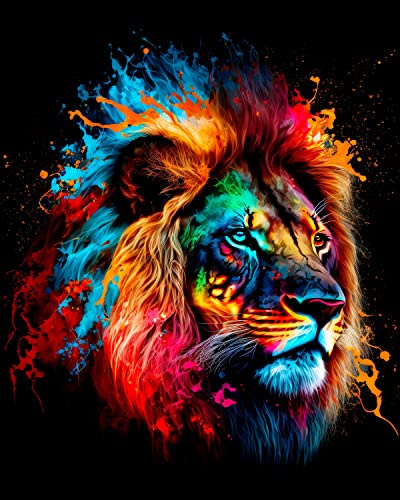 CRAFTiDA Paint by Numbers for Adults Painting by Numbers Kits Acrylic Oil Painting Kit 16x20 inch Pre-Printed Canvas (Rainbow Splash Lion)