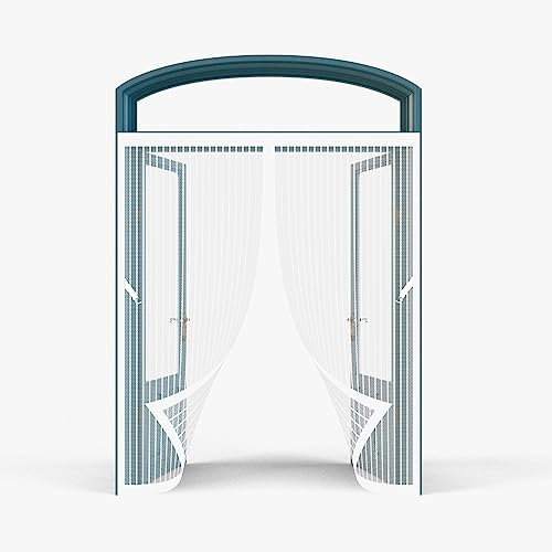 Fliegenvorhang Magnetisch Türe 115 x 210 cm Magnet Fliegengitter Ohne Bohren Kinderleichte Klebemontage Magnet vorhang Für Balkontü Terrassentür Schiebetür Küchentür, Weiß