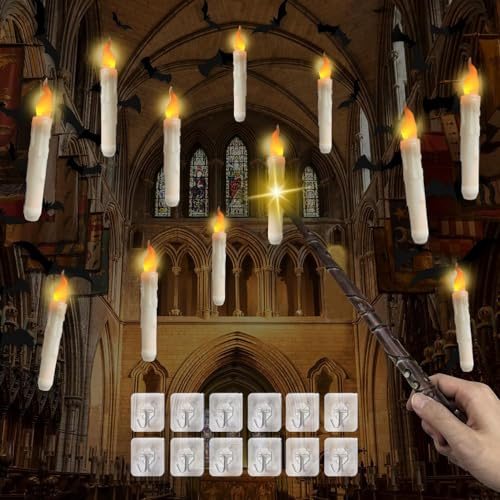 Candele Sospese con Telecomando a Bacchetta,12 Pezzi Candele Galleggianti Senza Fiamma,Luce Calda Lampeggiante Candela LED,Set Candele LED Senza Fiamma per Decorazioni per Feste di Natale (lacrima)