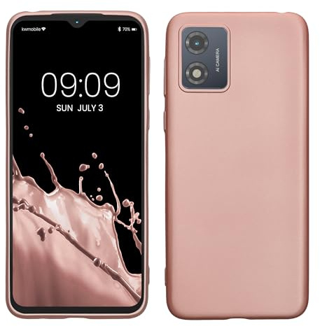 kwmobile Funda para Motorola Moto E13 Carcasa - Case TPU y Silicona Ultrafino - Antigolpes con Bordes elevados - Apto Carga inalámbrica - Oro Rosa Metalizado