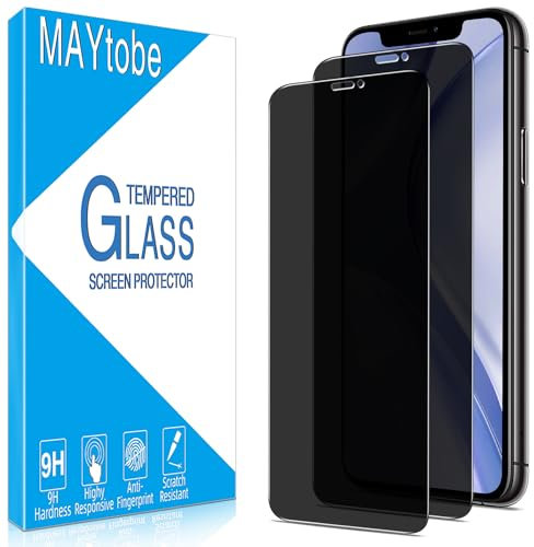 MAYtobe 2 Pack Privacy Screen Protector for iPhone 11 Pro, iPhone XS, iPhone X, Anti Spy Tempered Glass, Case Friendly, Anti-Scratch, Ultra Resistant, Touch Sensitive, Bubble Free