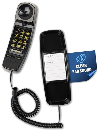Med-Pat T-4 fullfjädrad trimline telefon med ring/in-use ljusindikator – sladdad väggtelefon med full räckvidd volymkontroll, kompatibel med hörapparat perfekt för hotell, företag och fast telefon