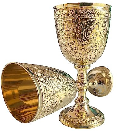 EXNOT Copa de cáliz vintage de latón | 1 copa de vino real del rey Arturo, regalos medievales renacentistas para comunión, paquete de Navidad, 1 pieza de cáliz real, iglesia católica, bautizo,