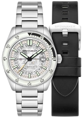 Spinnaker Fleuss SP-5118 Montre automatique pour homme avec bracelet en acier inoxydable massif 43 mm, Blanc brillant