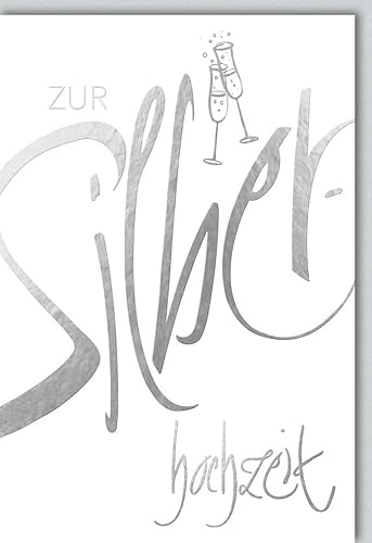 Karte zum 25. Hochzeitstag für Paare - Silberhochzeit - Stilvolle Karte zum 25-jährigen Ehejubiläum - Klappkarte mit Umschlag mit Naturkarton und Folienprägung