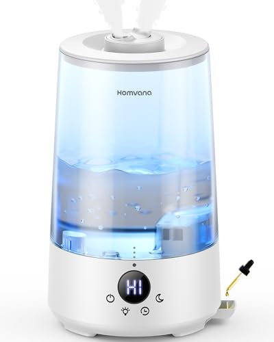 Homvana Humidifier for Bedroom, 3.6L Top-Fill Cool Mist Humidifiers, 360° Rotatable Mist, 34H Runtime, Quiet 16dB, Essential Oils for Diffusers for Home, Aromatherapy, Scent with Lights (Transparent)