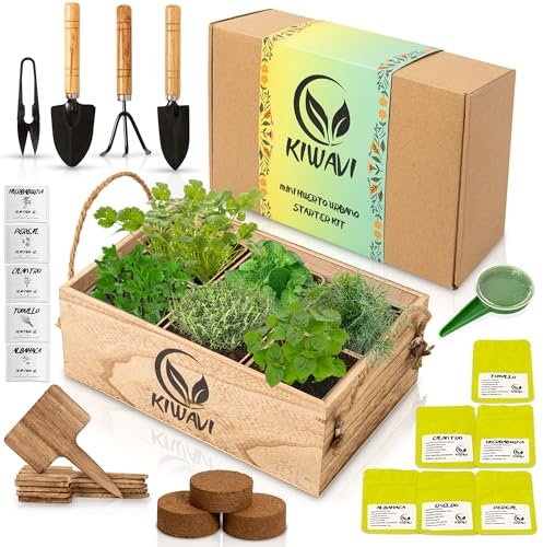 Kiwavi Mini Huerto Urbano para Interior - Kit de Cultivo de Plantas Aromáticas y Culinarias (Albahaca, Perejil, Cilantro, Hierbabuena, Eneldo, Tomillo) | Huerto en Casa con Semillas
