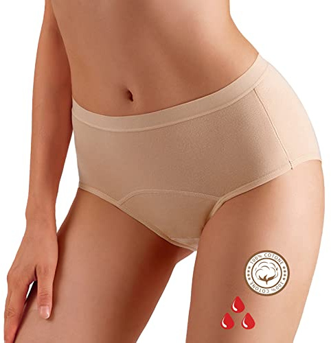 Prontiaduscire Slip per Ciclo Mestruale Donna Mutande Assorbenti Cotone Mestruali Lavabili - Prova Perdite - 031R1 Beige M