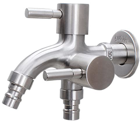 UKCOCO Grifo De Acero Inoxidable Multifuncional Doble Salida Con Válvulas Independientes Para Lavadora y Fregadero Montaje Control De Flujo Para Uso Doméstico y Jardín