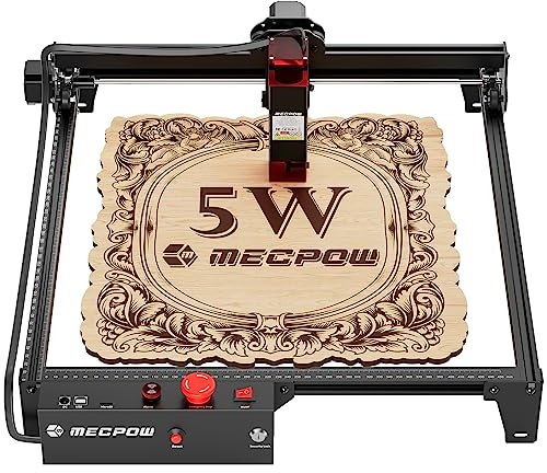 Mecpow X3 Grabador Laser, 5W CNC Cortadora Laser para Madera y Metal, 60W Grabadora Láser 10000mm/min con Parada de Emergencia, Detección de Llama y Giroscopio, 410 x 400mm
