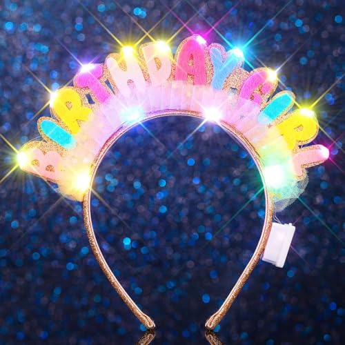 Handcess Leuchtender Geburtstags-Stirnband, Festival, LED-Haarband, leuchtendes Kostüm, Haarreif, Party-Rave, Haarschmuck für Frauen und Mädchen